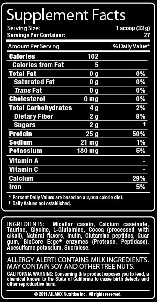 Casein FX Supplement Facts