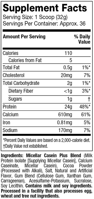 Nitro Tech Casein Gold Supplement Facts