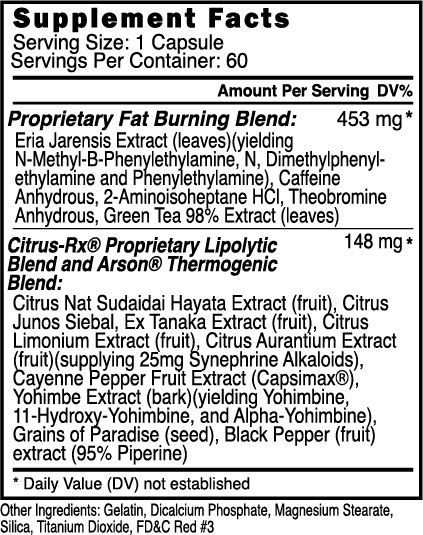 Arson Fat Burner Ingredients Image