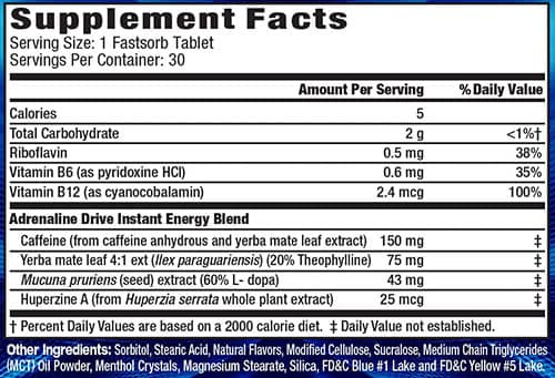 MHP Adrenaline Drive Supplement Facts