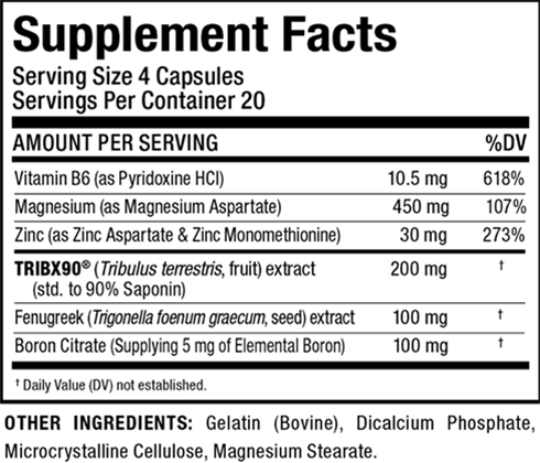 TestoFX Sport Supplement Facts Image