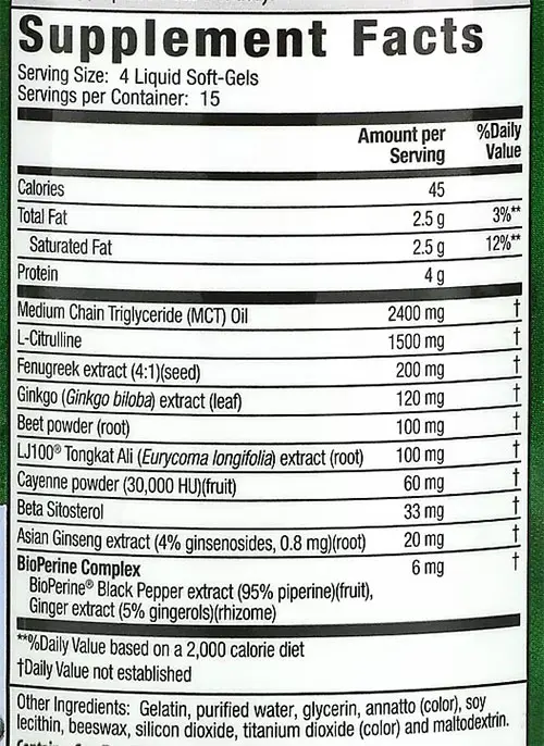 Testosterone UP Red Supplement Facts Image
