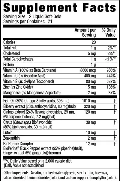 Vision Sharp Supplement Facts Image