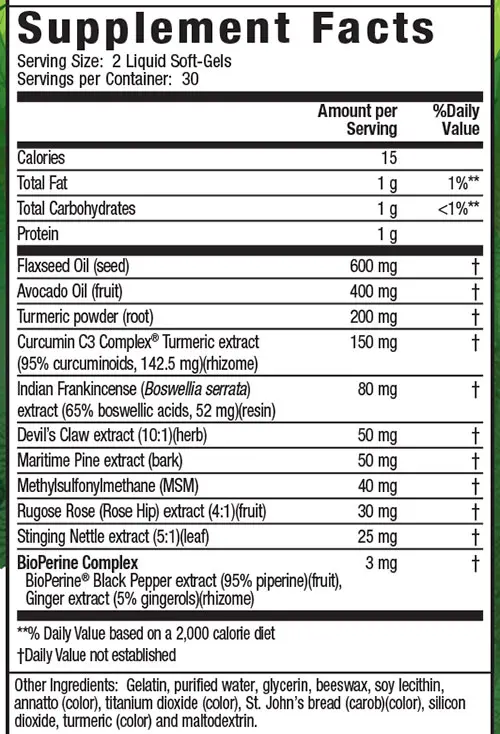 Whole Body Turmeric Supplement Facts Image