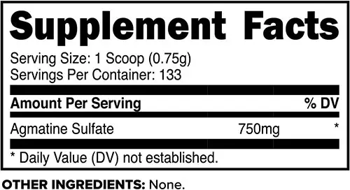 PrimaForce Agmatine Powder Supplement Facts Image