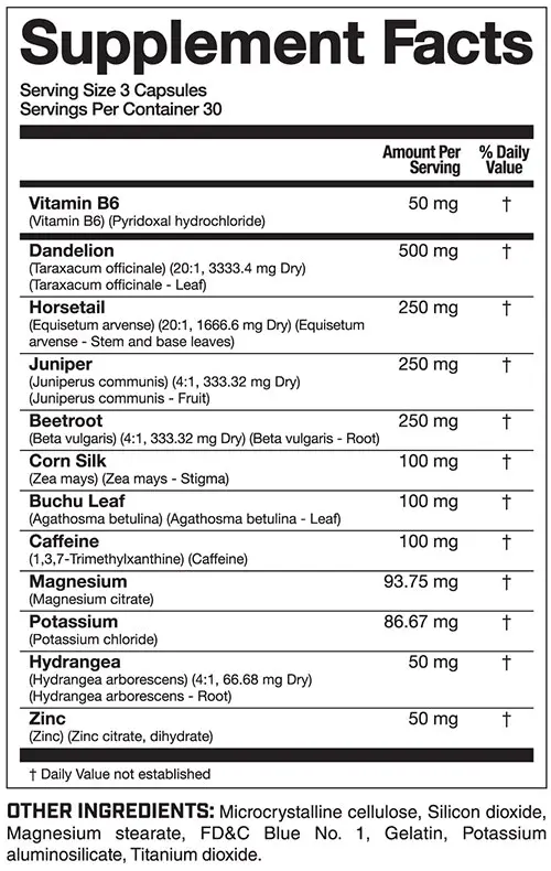 Magnum Drip Dry Diuretic Supplement Facts Image