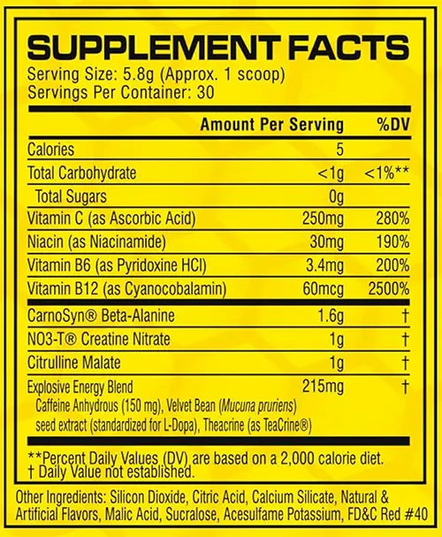 C4 Pre Workout Supplement Facts Image