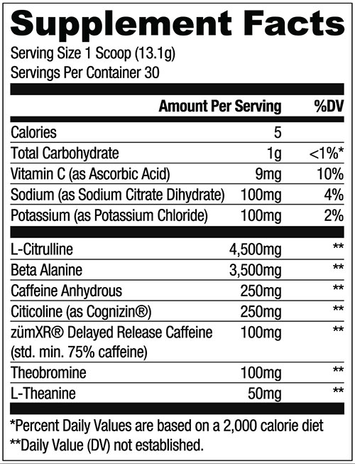 Ryse Loaded Pre Workout Supplement Facts Image