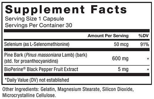 Force Factor Pine Bark Supplement Facts Image