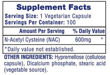 Hi-Tech Pharmaceuticals NAC Supplement Facts Image