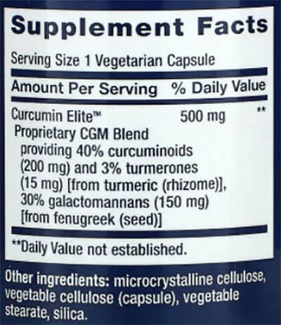 Life Extension Curcumin Elite Turmeric Extract Supplement Facts