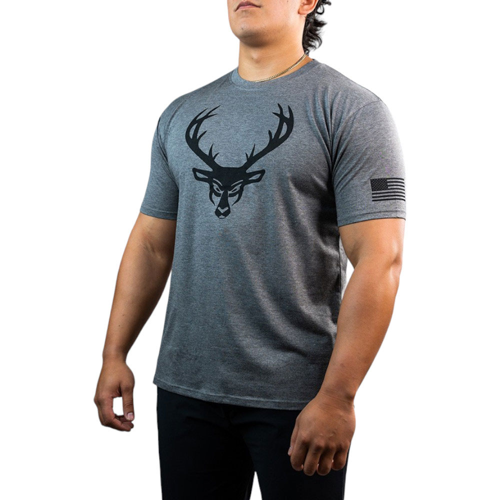 Bucked Up Flag T-Shirt - Heather Dark Gray/Black Logo - Small