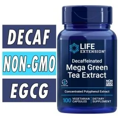 Life Extension Decaffeinated Mega Green Tea Extract - 100 Veg Capsules Bottle Image