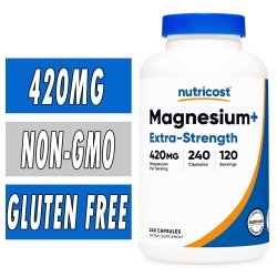 Nutricost Magnesium + Extra Strength (Oxide and Glycinate) - 420 mg - 240 Capsules Bottle Image