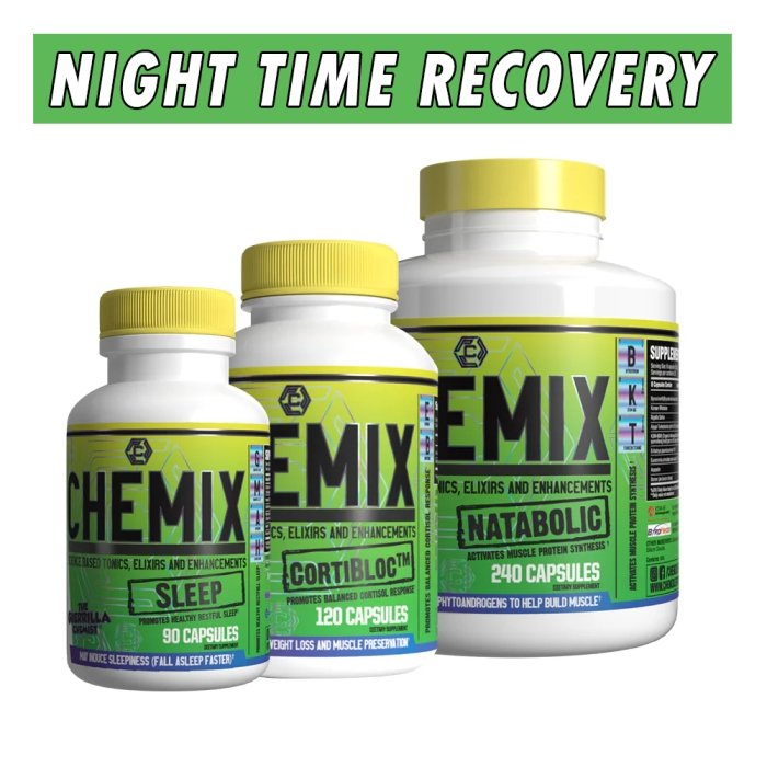 Chemix Night Time Recovery Stack (Cortibloc + Sleep + Natabolic) Bottle Image