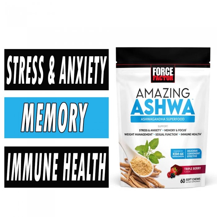 Force Factor Amazing Ashwa - Triple Berry - 60 Soft Chews Image