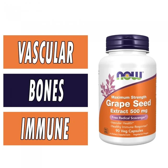 NOW Grape Seed Extract - 500 MG - 90 Veg Capsules Bottle Image