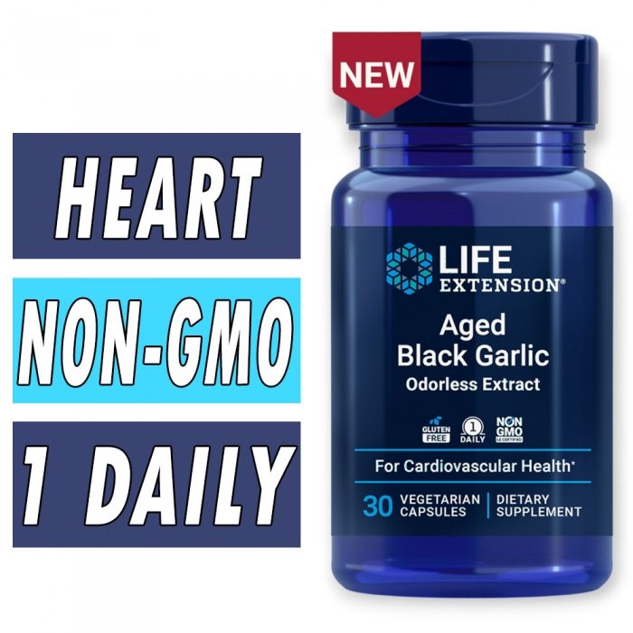 Life Extension Aged Black Garlic - Odorless Extract - 500 mg - 30 Veg Capsules Bottle Image