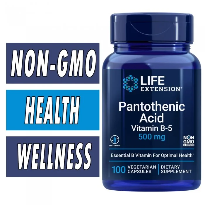 Life Extension Pantothenic Acid - 500 mg - 100 Veg Capsules Bottle Image