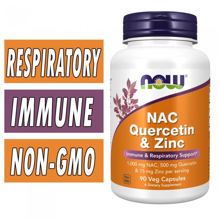 NOW NAC Quercetin and Zinc - 90 Veg Capsules Bottle Image