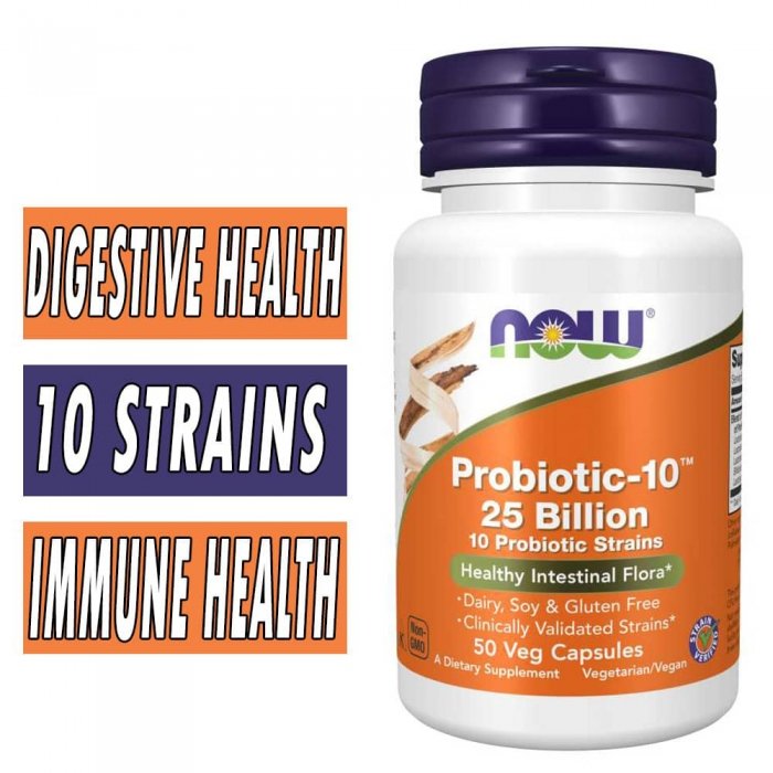 Bottle Image of NOW Foods Probiotic 10, 25 Billion, 50 Veg Capsules