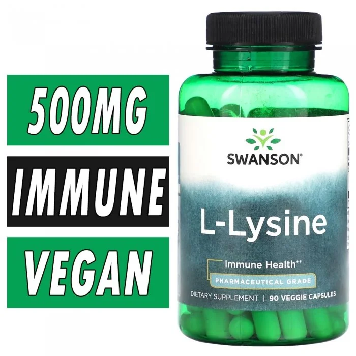 Swanson L-Lysine - Pharmaceutical Grade - 500 mg - 90 Veg Capsules Bottle Image