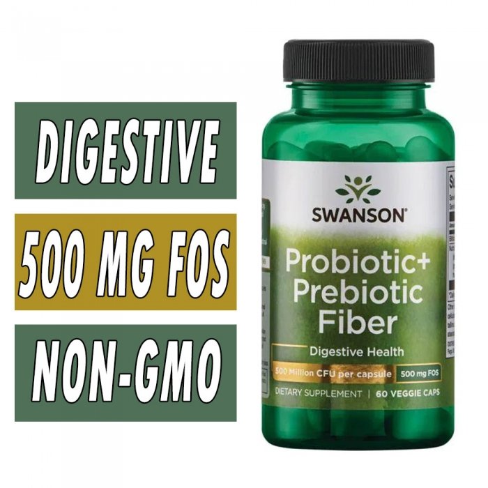 Swanson Probiotic + Prebiotic Fiber - 500 Million CFU - 60 Veg Caps Bottle Image