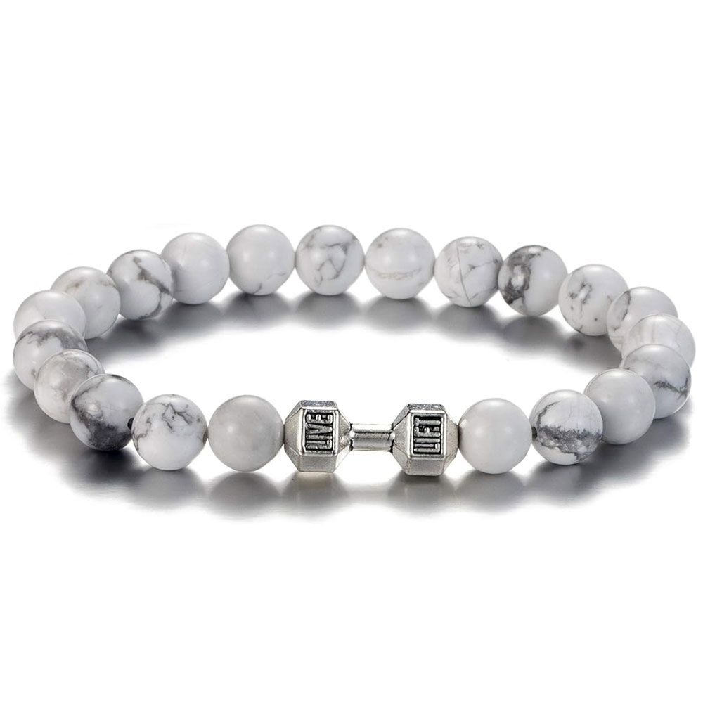 Dumbbell Gym Bracelet - White Marble