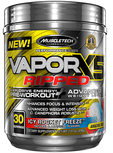 Vapor X5 Ripped Pre Workout, By MuscleTech, Icy Rocket Freeze, 30 Servings