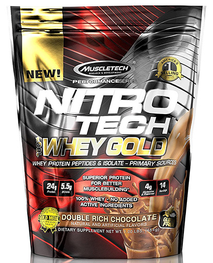 Nitro Tech Whey Gold, By MuscleTech, Double Rich Chocolate, 1lb