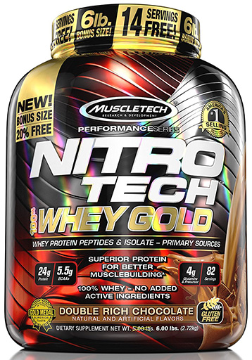 Nitro Tech Whey Gold, By MuscleTech, Double Rich Chocolate, 5.5lb