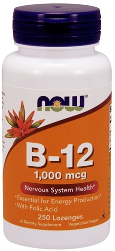 NOW, Vitamin B-12, 1000 mcg, with Folic Acid, 250 Chewable Lozenges,